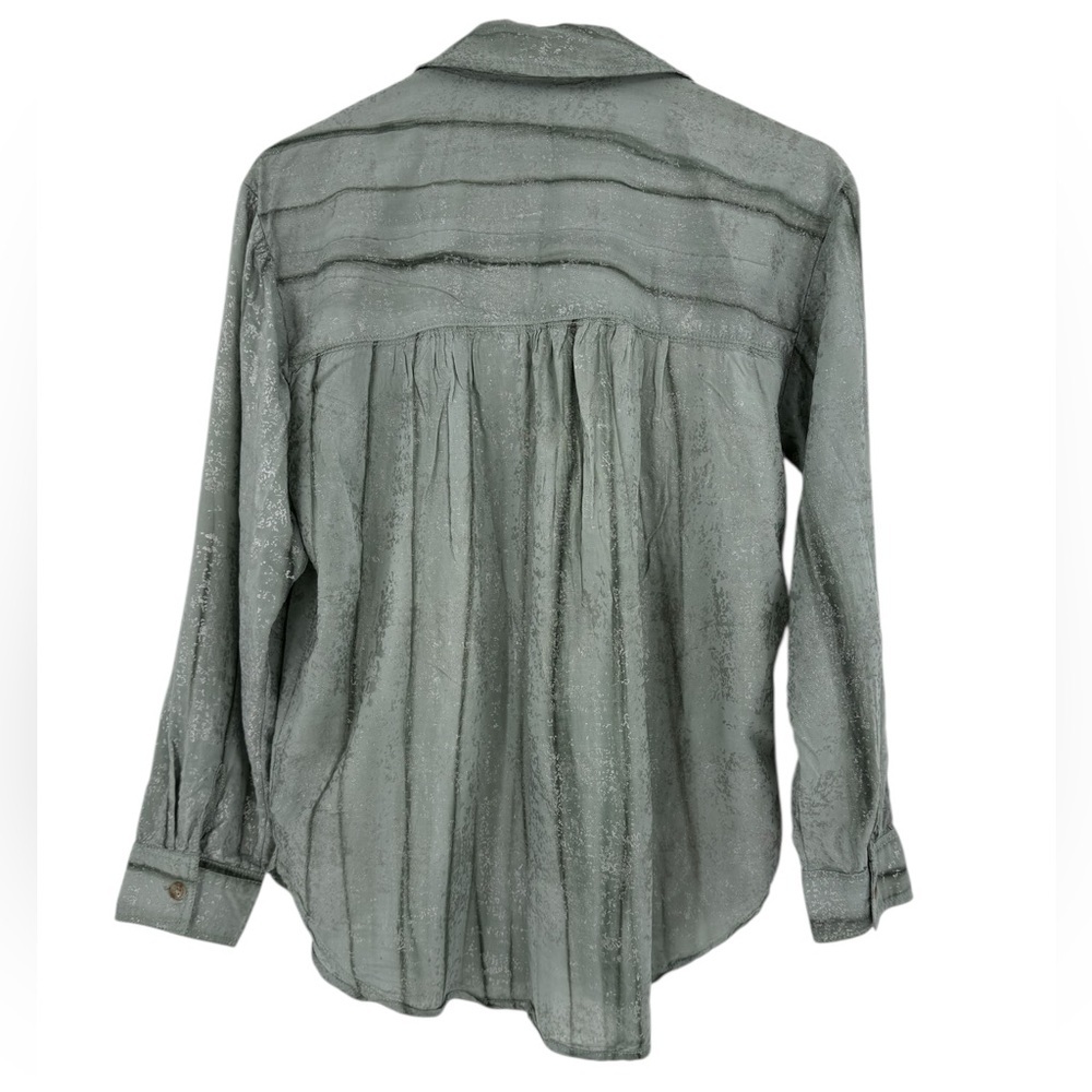 Anthropologie Pilcro Sage Green Foil Shine Button Down Shirt Top Size S - Picture 7 of 16